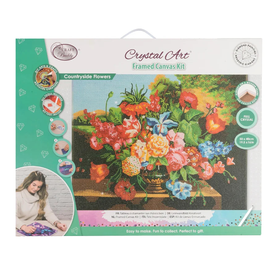 Craft Buddy Countryside Flowers Crystal Art Canvas Kit 40 x 50cm