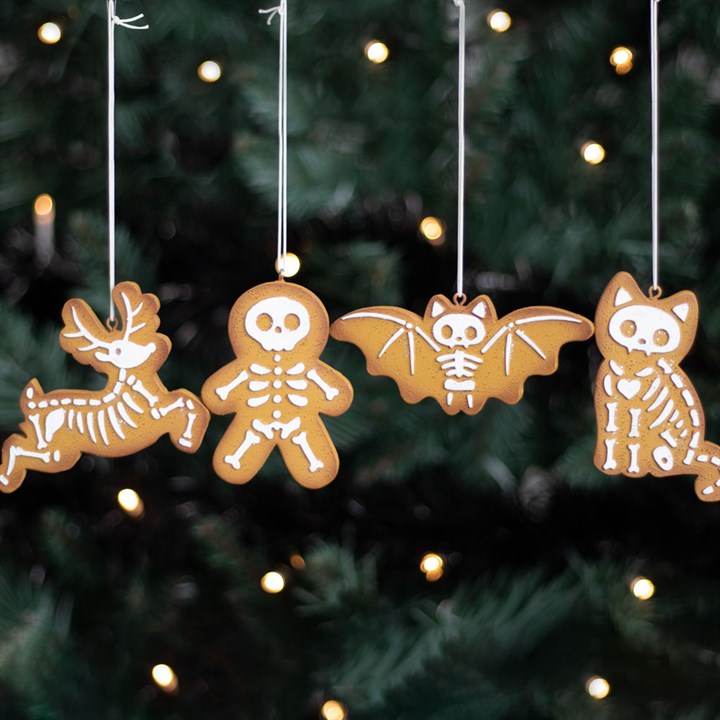 Something Different Gothic Skeleton Gingerbread Christmas Decorations Set of 4 | Creepmas Ornaments