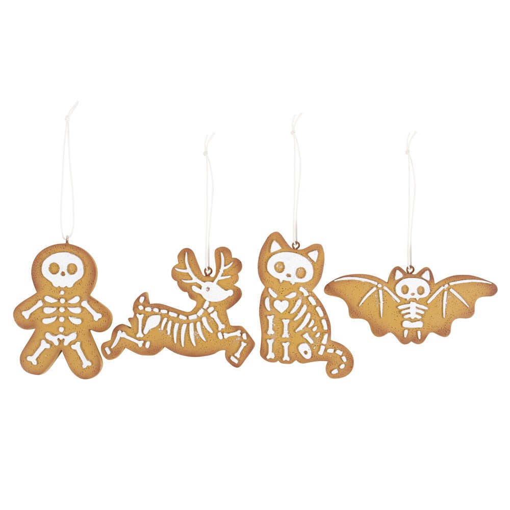 Something Different Gothic Skeleton Gingerbread Christmas Decorations Set of 4 | Creepmas Ornaments