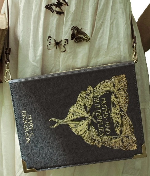 Well Read Book Large Cross Body Shoulder Bag - Mary C Dickerson - Moths and Butterflies