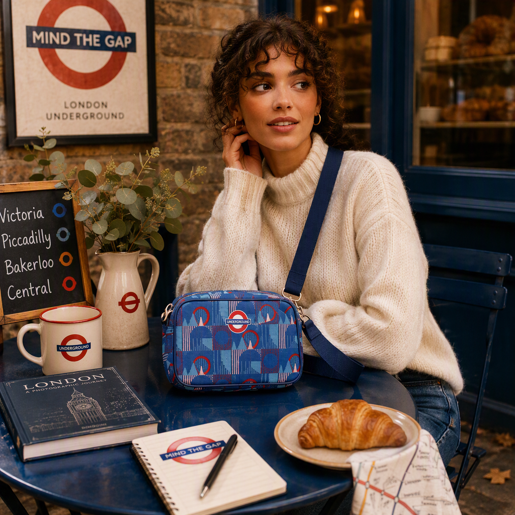 Signare Tapestry Camera Hip Cross Body Bag - TFL Piccadilly Moquette Mind the Gap