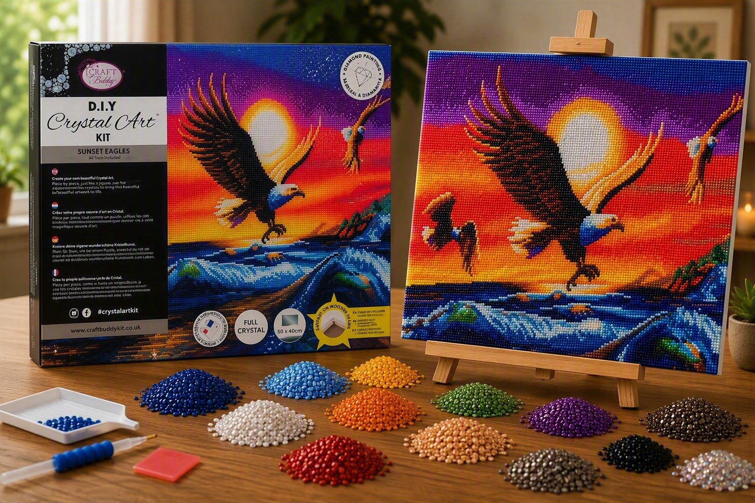 Sunset Eagles Crystal Art Canvas Kit | 40 x 50cm | Craft Buddy