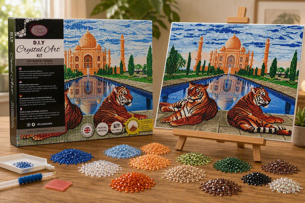 Taj Mahal Tigers Crystal Art Canvas Kit | 40 x 50cm | Craft Buddy