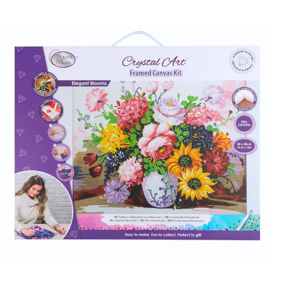Elegant Blooms Crystal Art Canvas Kit | 40 x 50cm | Craft Buddy