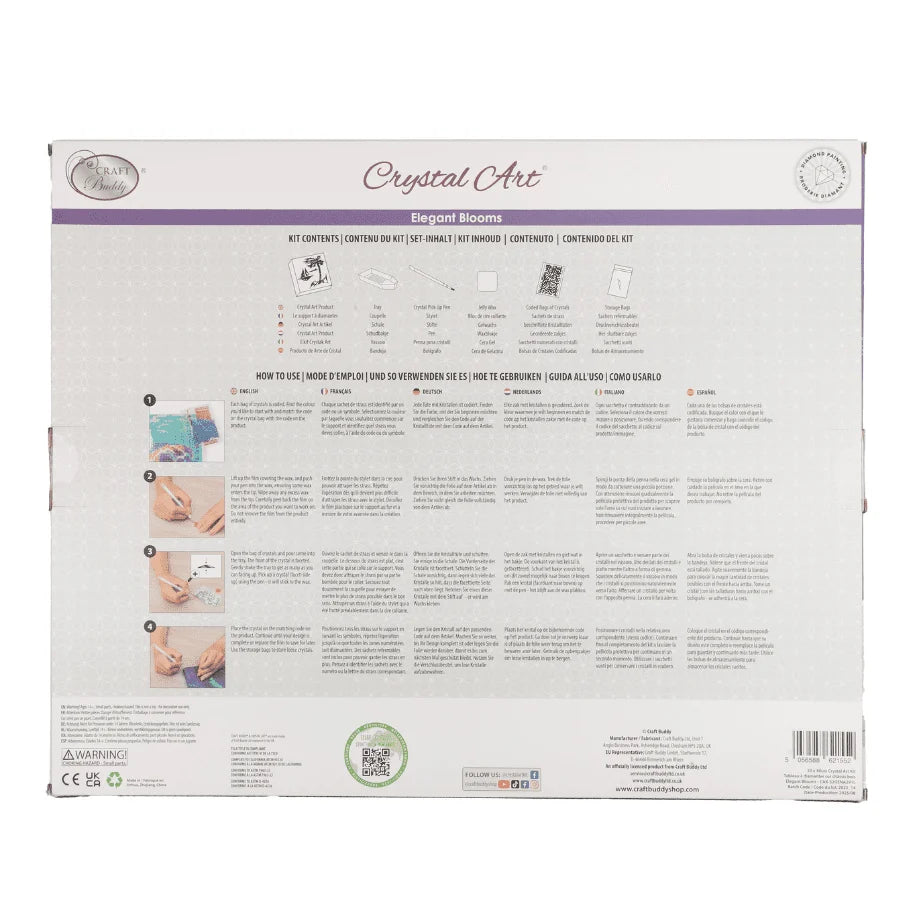 Elegant Blooms Crystal Art Canvas Kit | 40 x 50cm | Craft Buddy