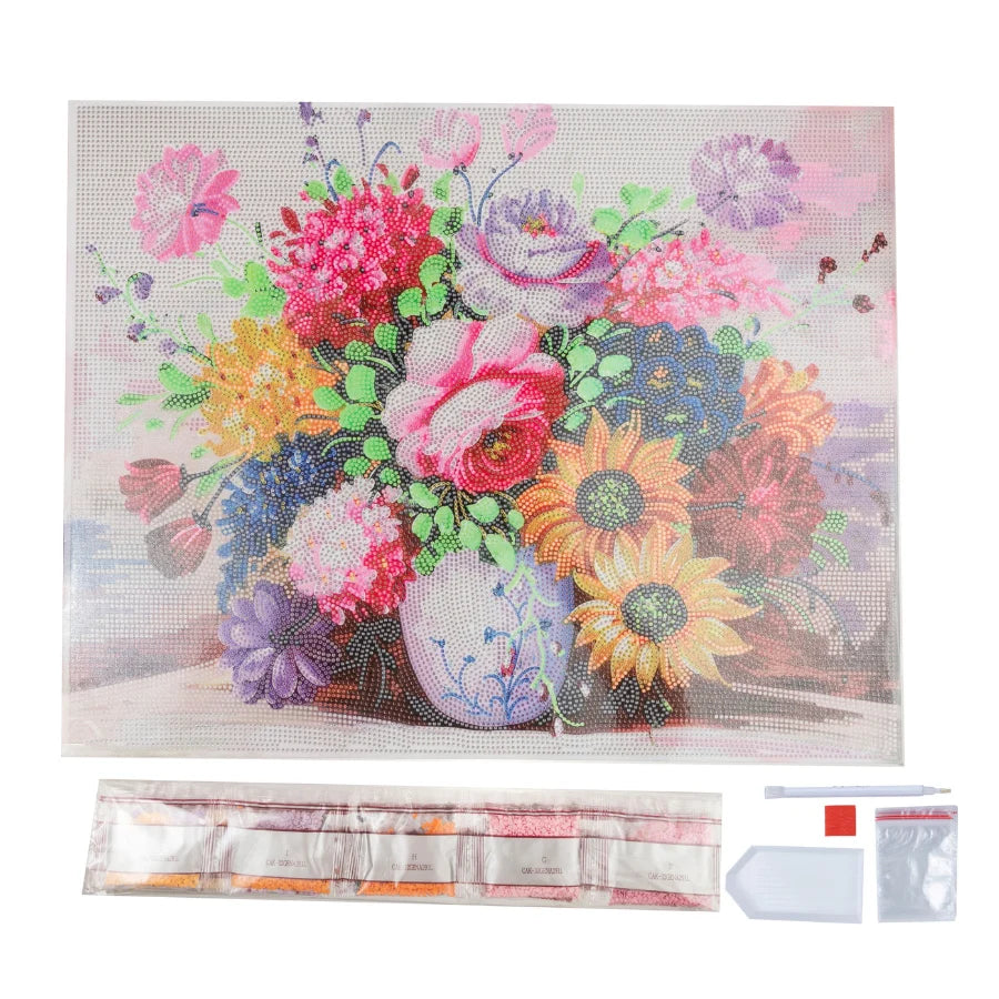 Elegant Blooms Crystal Art Canvas Kit | 40 x 50cm | Craft Buddy