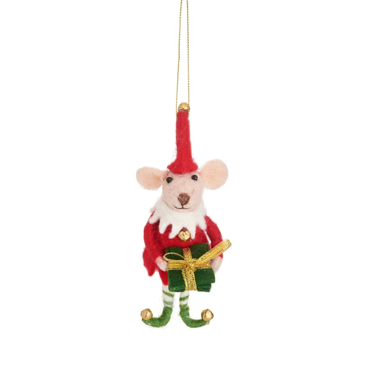Sass & Belle Felt Mouse Hanging Christmas Tree Decoration - Elf