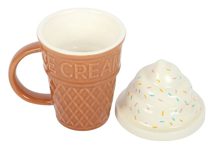 Something Different Ice Cream Cone Shaped Ceramic Mug with Lid