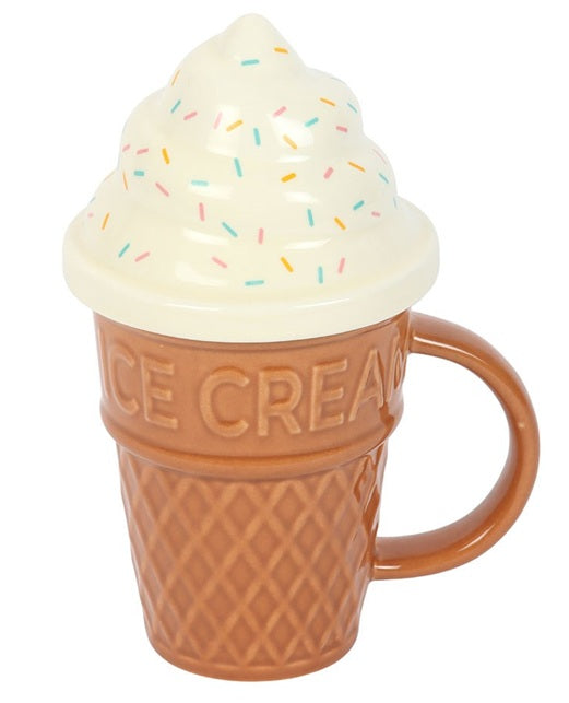 Something Different Ice Cream Cone Shaped Ceramic Mug with Lid