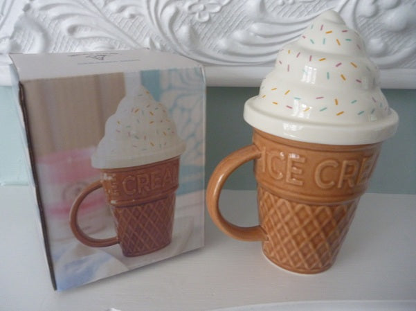 Something Different Ice Cream Cone Shaped Ceramic Mug with Lid