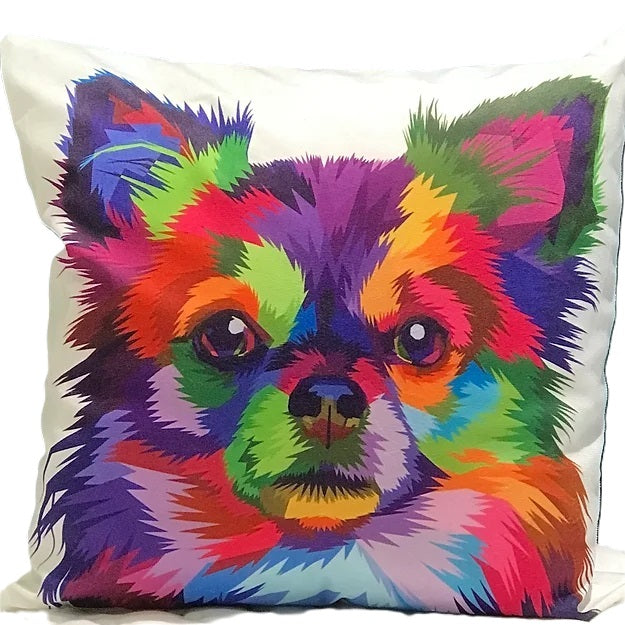 Kozzy Throw Cushion Cover 45 x 45cm - Rainbow Dog Long-Haired Chihuahua