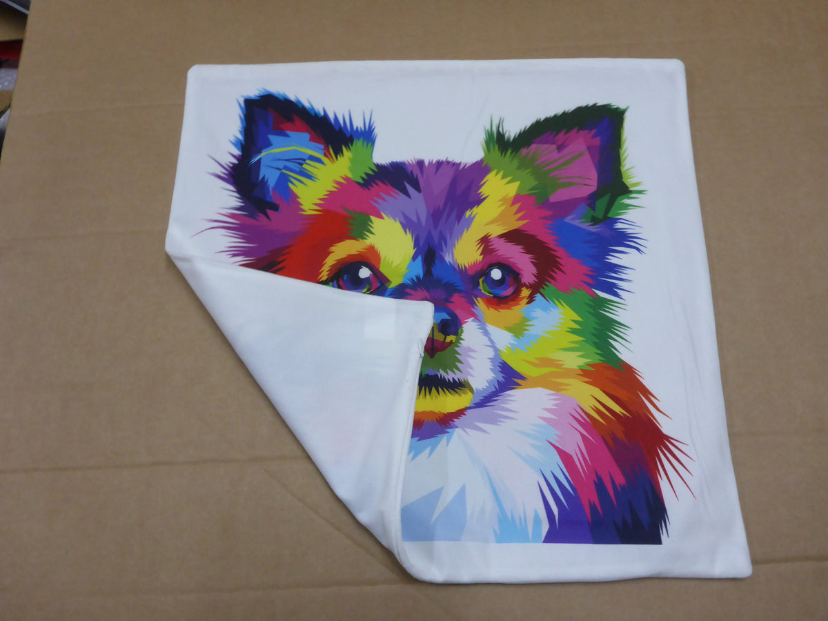 Kozzy Throw Cushion Cover 45 x 45cm - Rainbow Dog Long-Haired Chihuahua