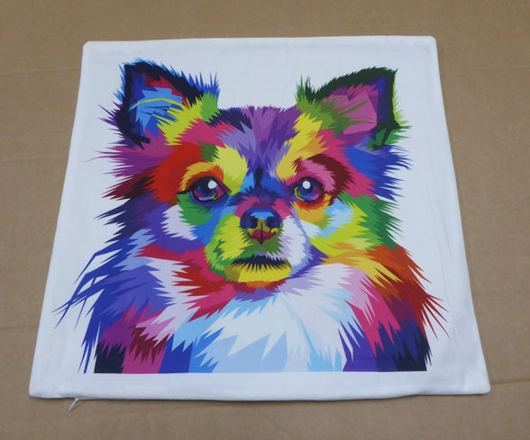 Kozzy Throw Cushion Cover 45 x 45cm - Rainbow Dog Long-Haired Chihuahua