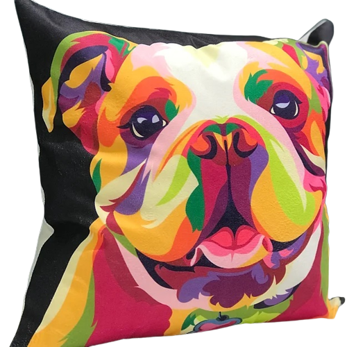 Kozzy Rainbow Dog English Bulldog Velvet Cushion Cover 45cm x 45cm