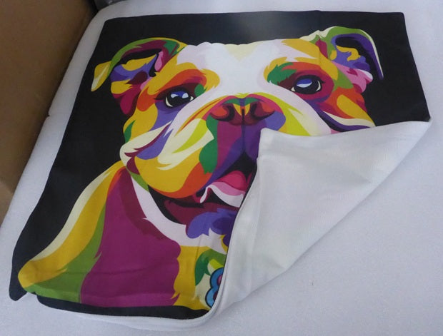 Kozzy Rainbow Dog English Bulldog Velvet Cushion Cover 45cm x 45cm