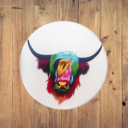 Kozzy Rainbow Animal Ceramic Coasters Set of 4 | Pop Art Highland Cow