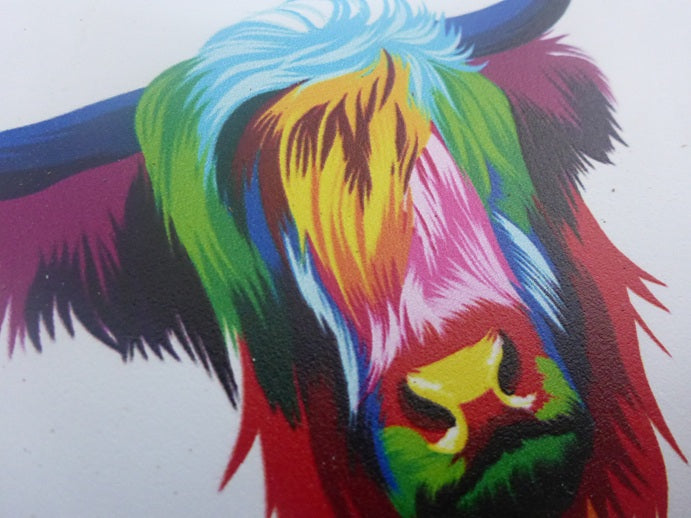 Kozzy Rainbow Animal Ceramic Coasters Set of 4 | Pop Art Highland Cow
