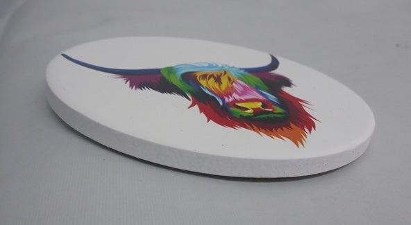Kozzy Rainbow Animal Ceramic Coasters Set of 4 | Pop Art Highland Cow