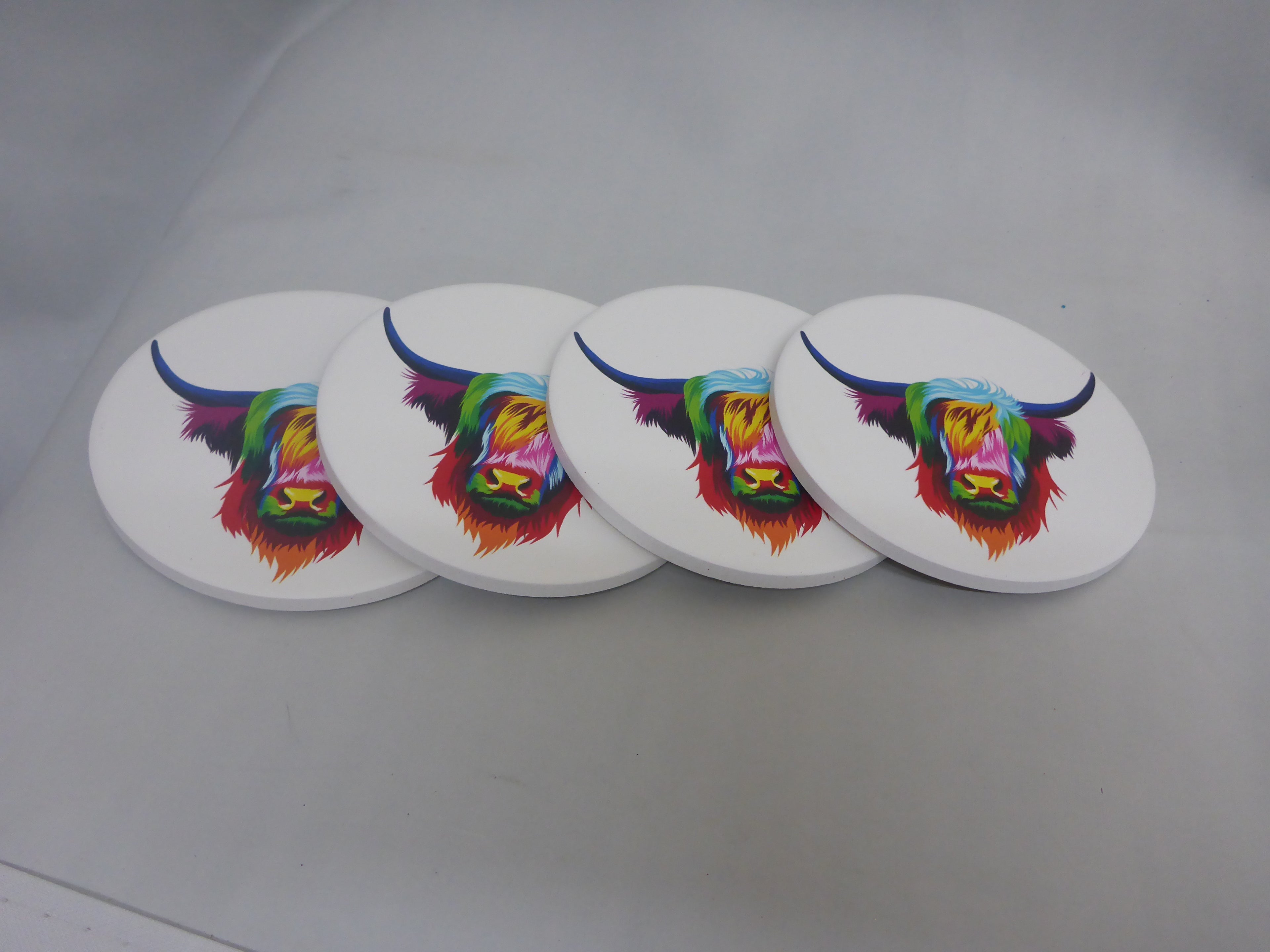 Kozzy Rainbow Animal Ceramic Coasters Set of 4 | Pop Art Highland Cow