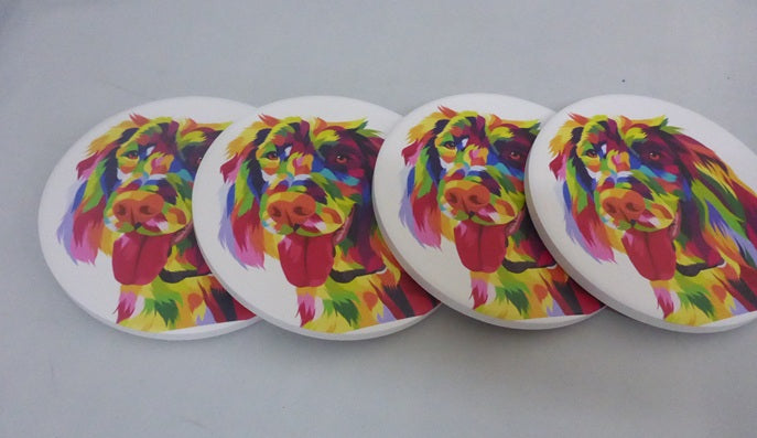 Kozzy Rainbow Animal Ceramic Coasters Set of 4 | Pop Art Spaniel Dog