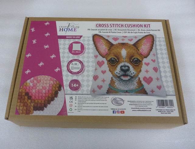 Craft Buddy Madly in Love Dog Cross Stitch Cushion Kit