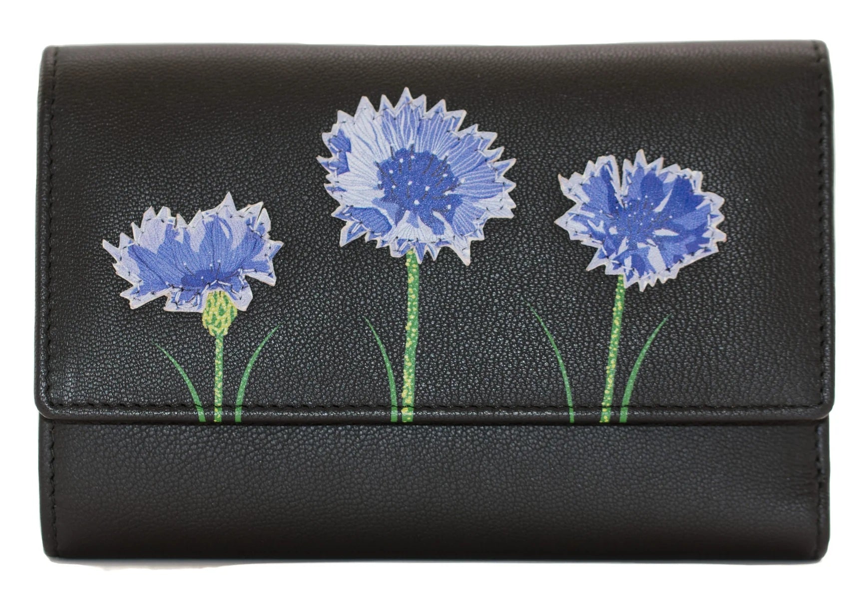 Mala Leather Tri Fold Purse Amana Cornflower Black with Dust Bag