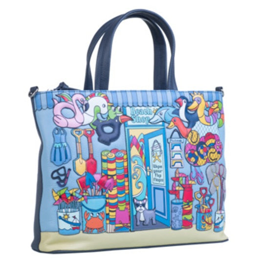 Mala Leather Beau’s Beach Shop Navy Multiway Grab & Shoulder Bag