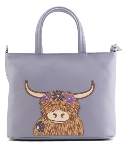 Mala Leather Bella Highland Cow Lilac Grab & Shoulder Bag