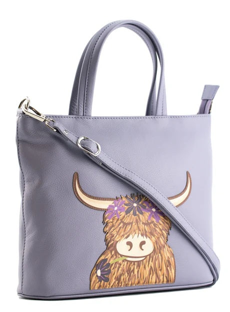 Mala Leather Bella Highland Cow Lilac Grab & Shoulder Bag