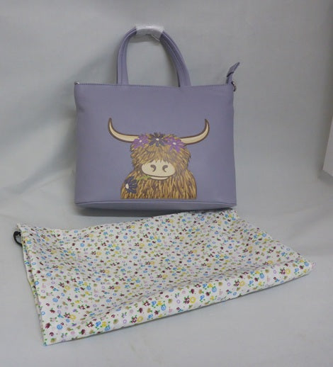Mala Leather Bella Highland Cow Lilac Grab & Shoulder Bag
