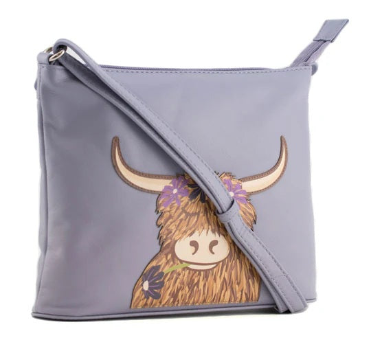 Mala Leather Bella Highland Cow Lilac Midi Crossbody Bag