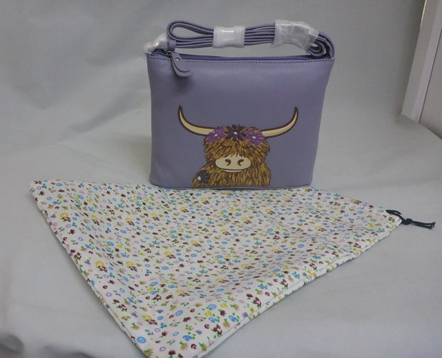 Mala Leather Bella Highland Cow Lilac Midi Crossbody Bag
