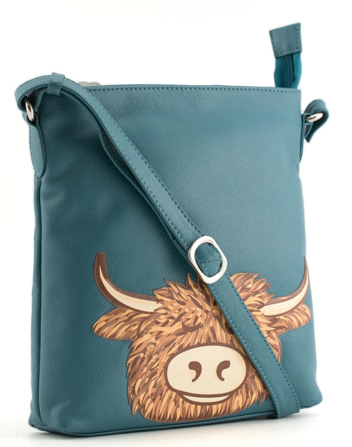 Mala Leather Bella's Head Cross Body Handbag + Dust Bag - Teal