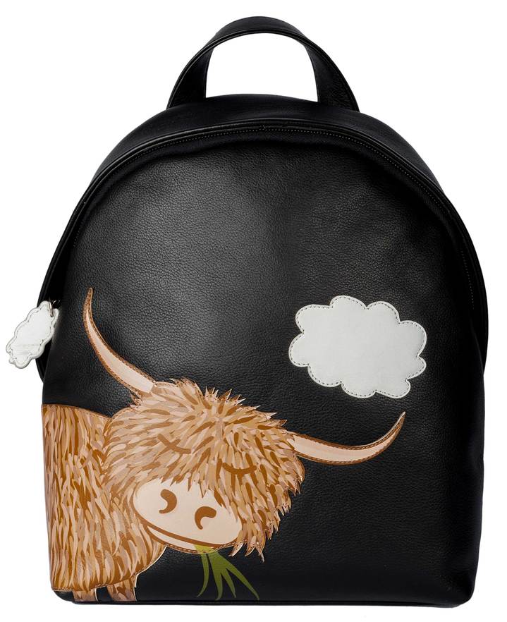 Mala Leather Bella Highland Cow Leather Backpack in Black