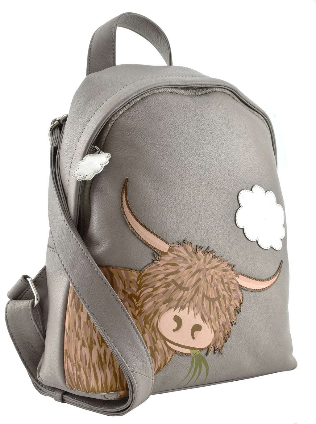 Mala Leather Bella Highland Cow Leather Backpack in Grey