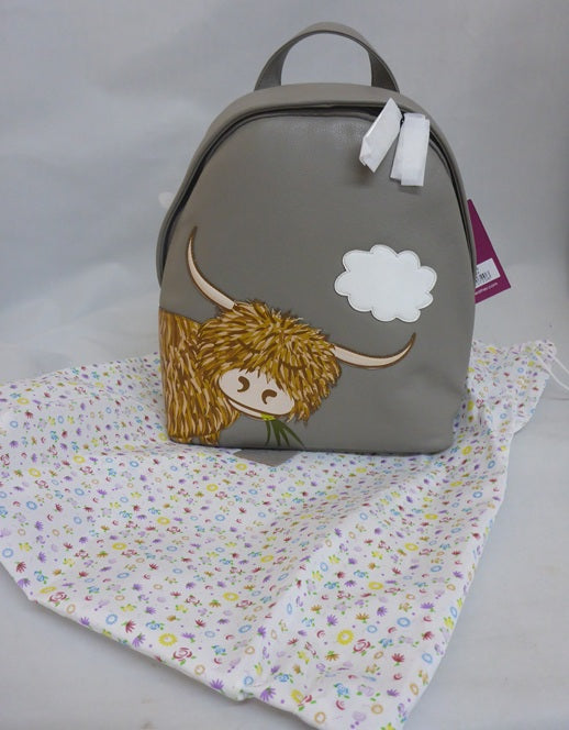 Mala Leather Bella Highland Cow Leather Backpack in Grey