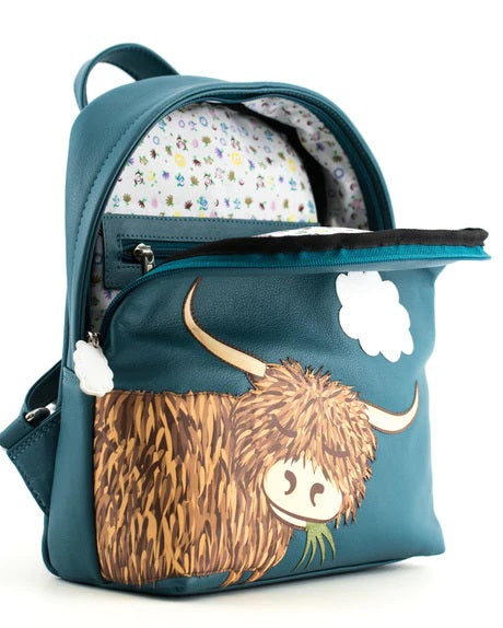 Mala Leather Bella Highland Cow Leather Backpack in Teal