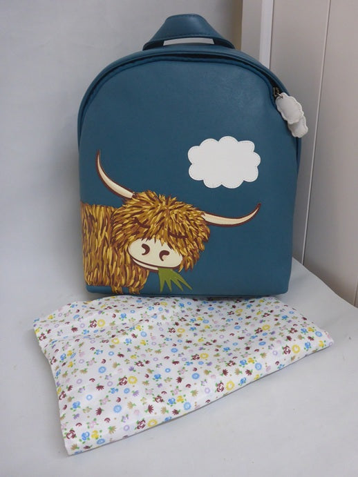Mala Leather Bella Highland Cow Leather Backpack in Teal