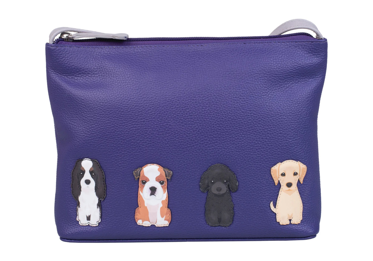 Mala Leather Best Friends Dogs Purple Midi Crossbody Bag