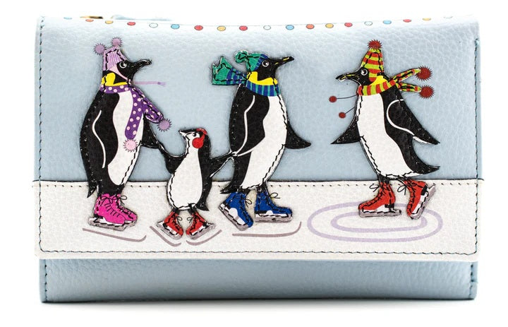 Mala Leather Tri Fold Purse Chille Penguin with Dust Bag