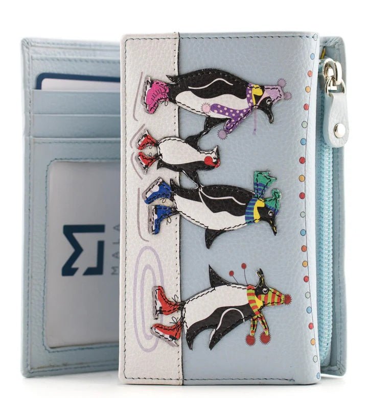 Mala Leather Tri Fold Purse Chille Penguin with Dust Bag