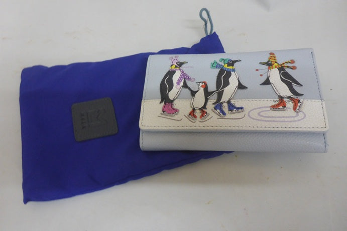 Mala Leather Tri Fold Purse Chille Penguin with Dust Bag