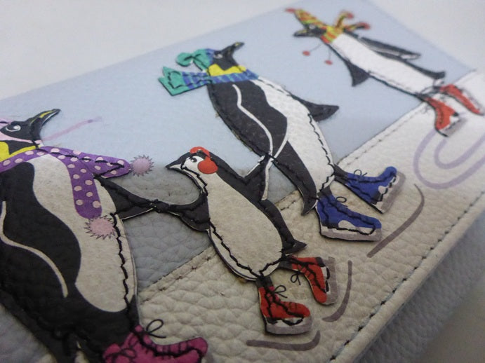 Mala Leather Tri Fold Purse Chille Penguin with Dust Bag
