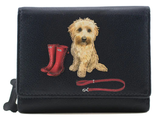 Mala Leather Navy Coco’s Walk Cockerpoo Medium Tri Fold Purse