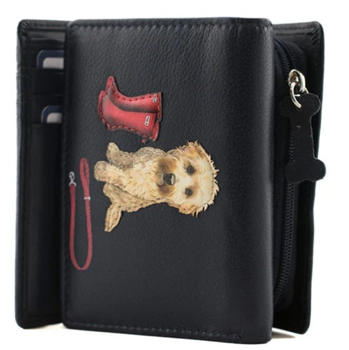 Mala Leather Navy Coco’s Walk Cockerpoo Medium Tri Fold Purse