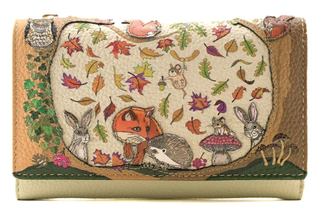 Mala Leather Tri Fold Purse Foxglove Forest with Dust Bag