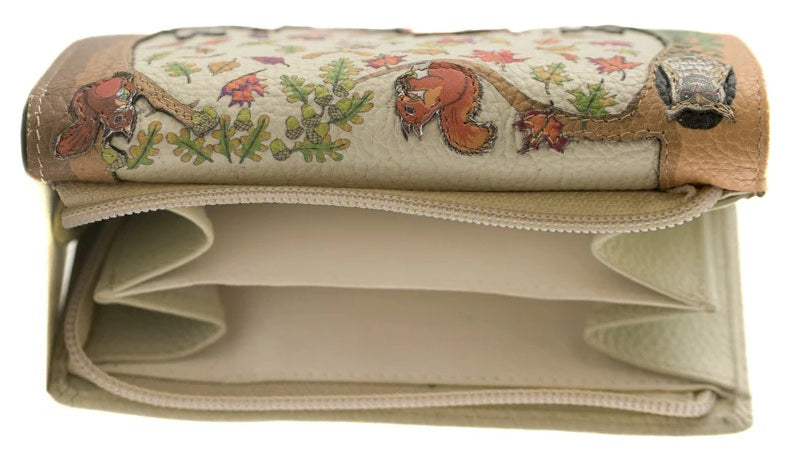 Mala Leather Tri Fold Purse Foxglove Forest with Dust Bag