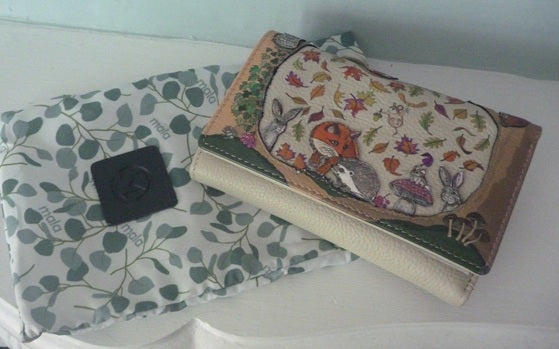 Mala Leather Tri Fold Purse Foxglove Forest with Dust Bag