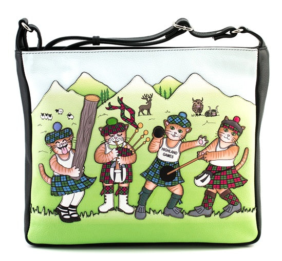 Mala Leather Highland Games Black Large Crossbody Bag