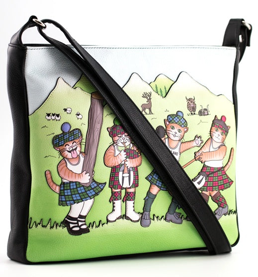 Mala Leather Highland Games Black Large Crossbody Bag